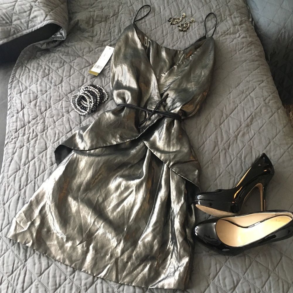 NWT Nicole Miller pewter wrap dress